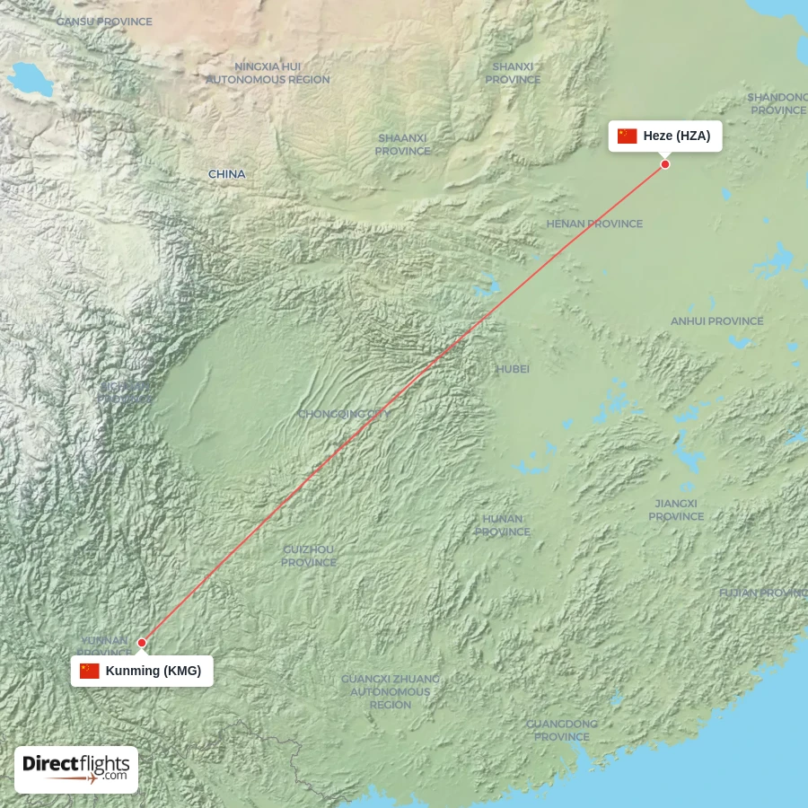KMG - HZA route map
