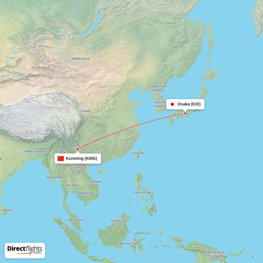 KMG - KIX route map