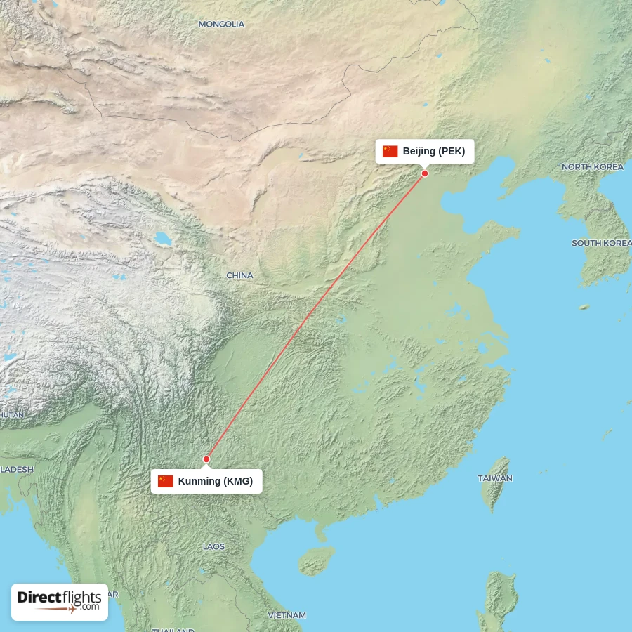 KMG - PEK route map