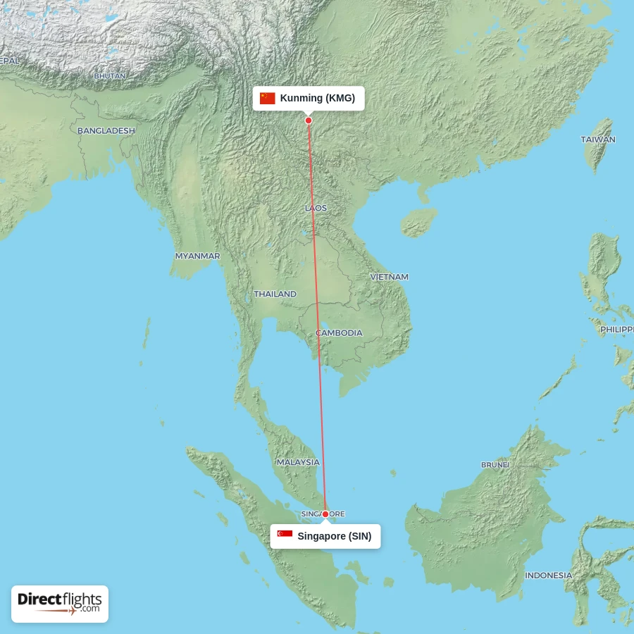KMG - SIN route map
