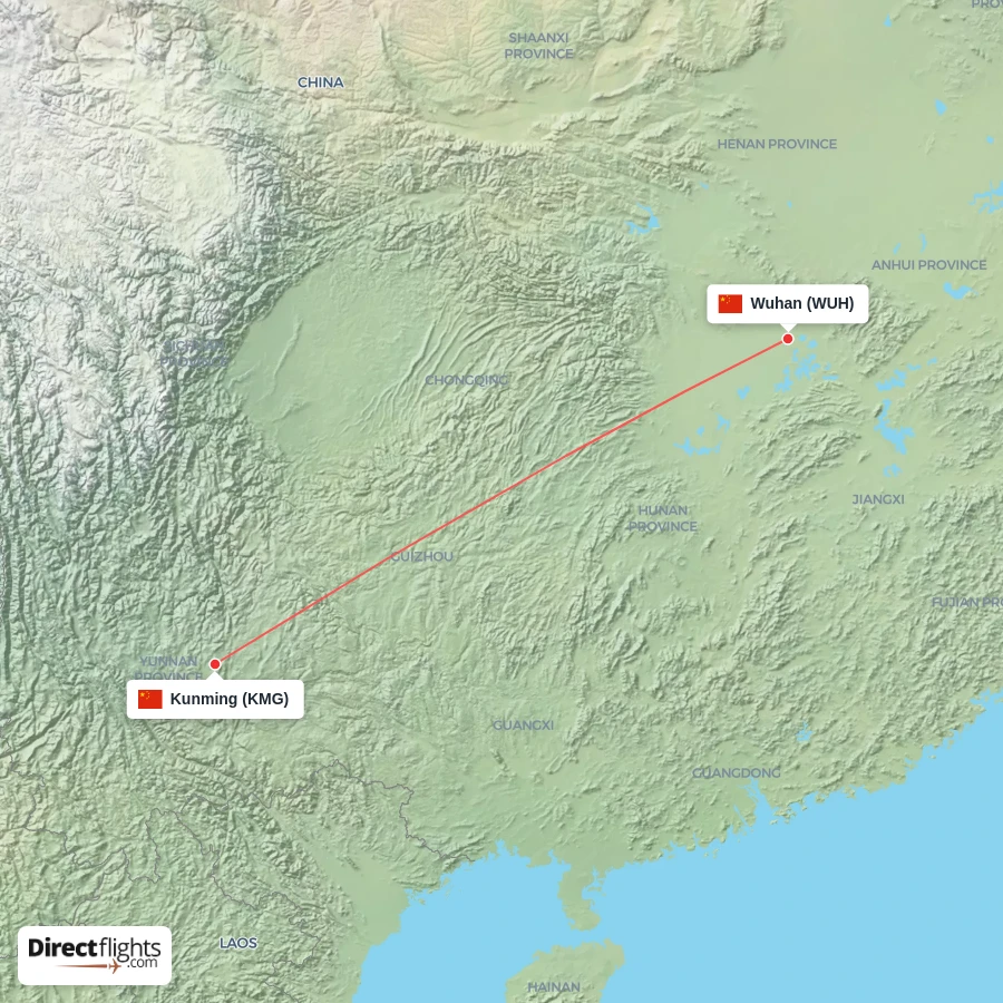 KMG - WUH route map