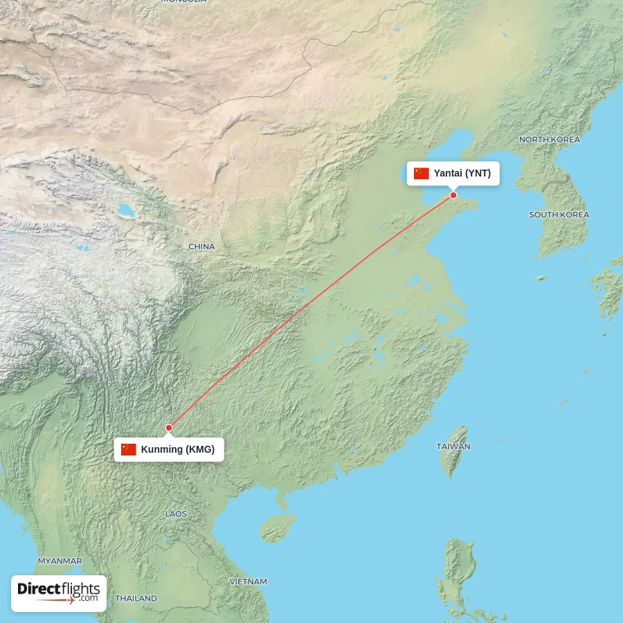 KMG - YNT route map