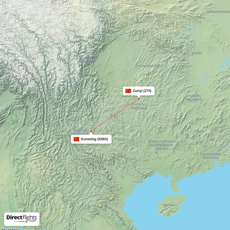 KMG - ZYI route map