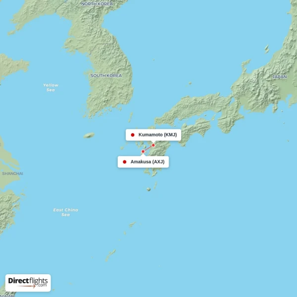 Kumamoto - Amakusa direct flight map