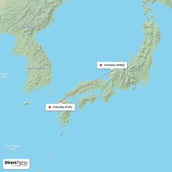Komatsu - Fukuoka direct flight map