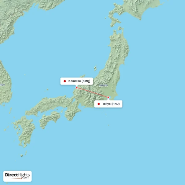 Komatsu - Tokyo direct flight map
