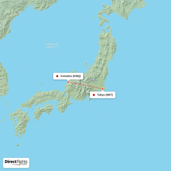 Komatsu - Tokyo direct flight map