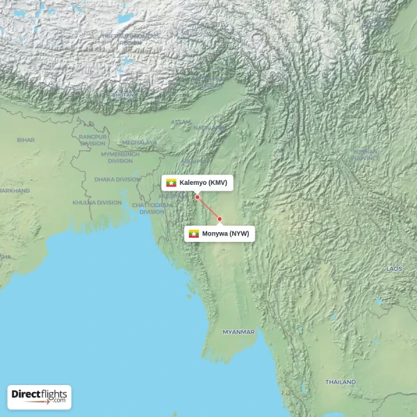 Kalemyo - Monywa direct flight map
