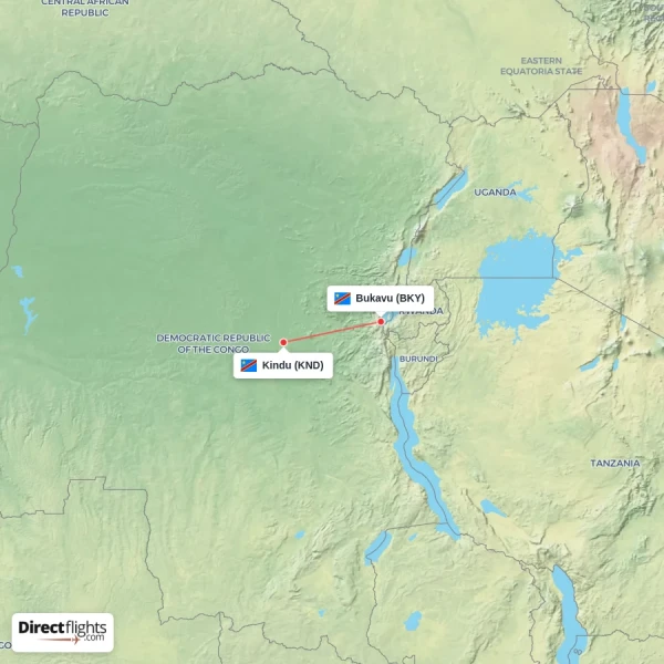 Kindu - Bukavu direct flight map