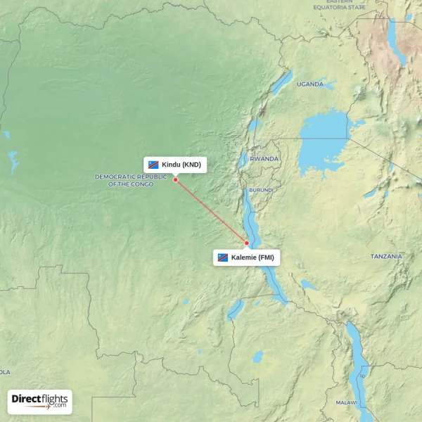 Kindu - Kalemie direct flight map
