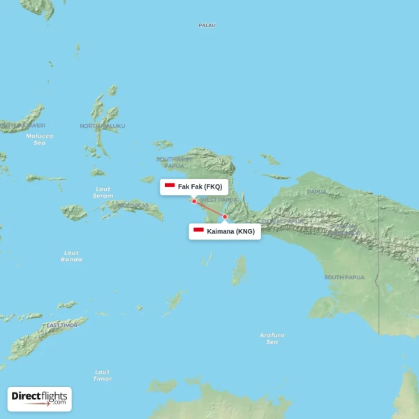 Kaimana - Fak Fak direct flight map