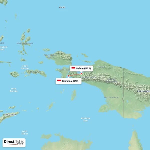 Kaimana - Nabire direct flight map