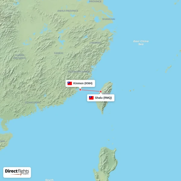 Kinmen - Shalu direct flight map