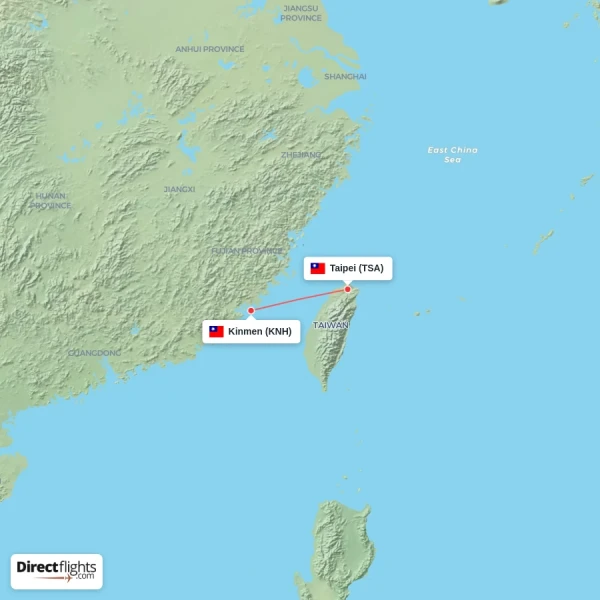 Kinmen - Taipei direct flight map