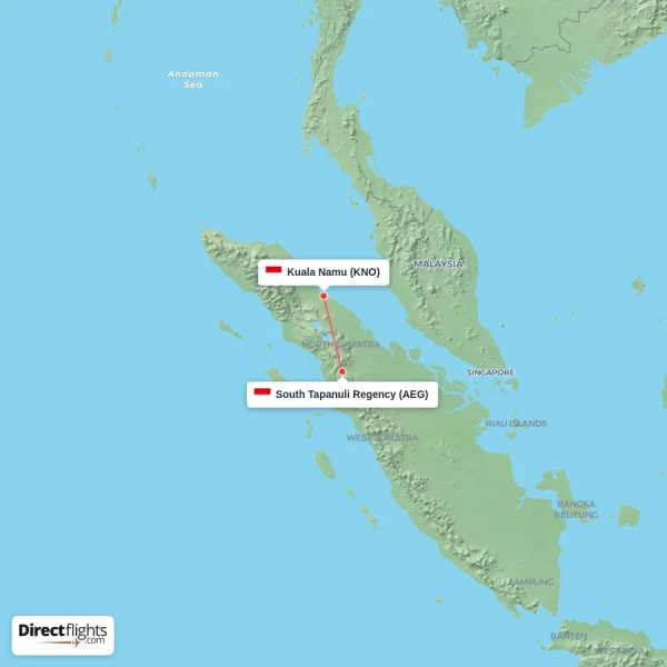 Kuala Namu - South Tapanuli Regency direct flight map
