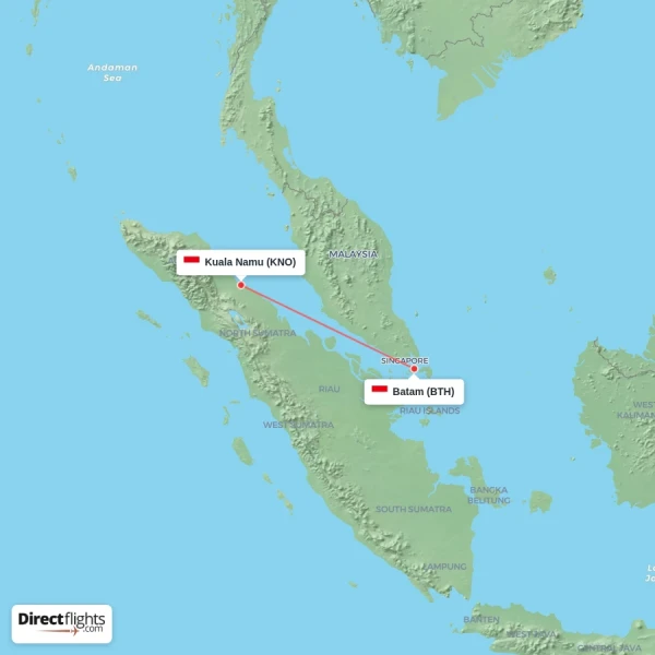 Kuala Namu - Batam direct flight map