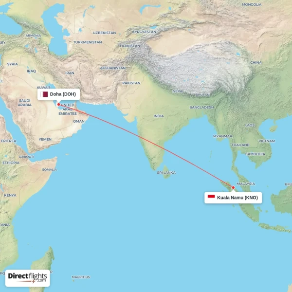 Kuala Namu - Doha direct flight map