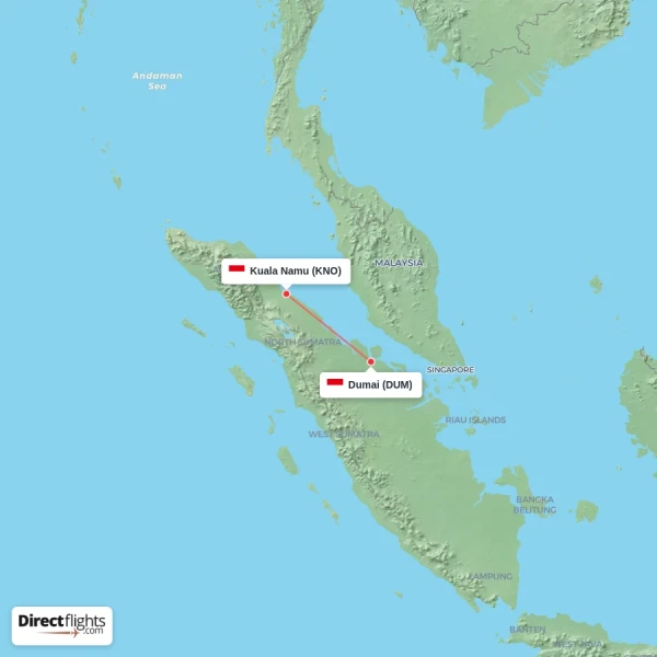 Kuala Namu - Dumai direct flight map
