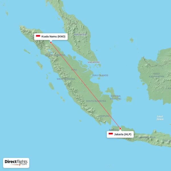 Kuala Namu - Jakarta direct flight map
