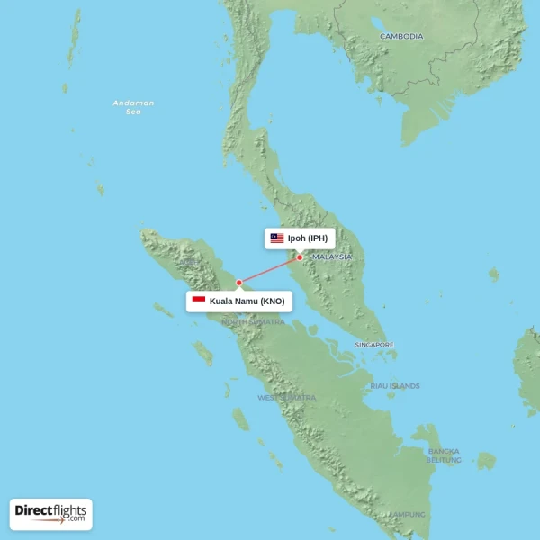 Kuala Namu - Ipoh direct flight map