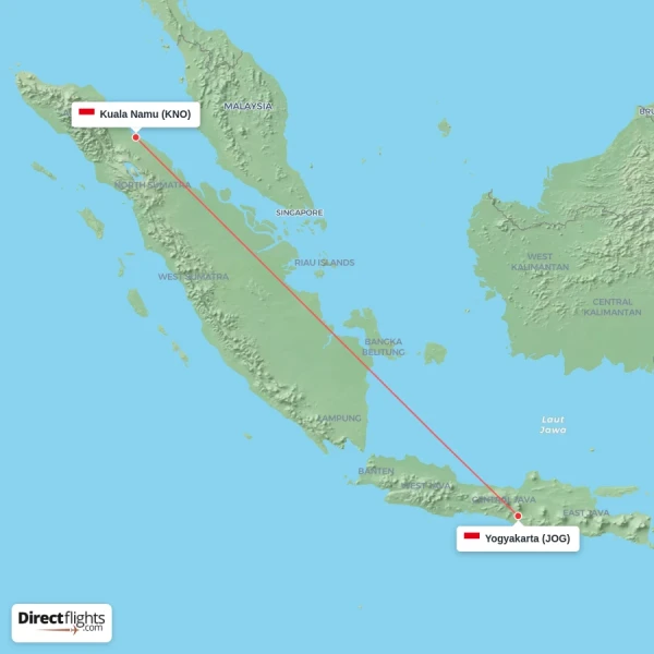 Kuala Namu - Yogyakarta direct flight map