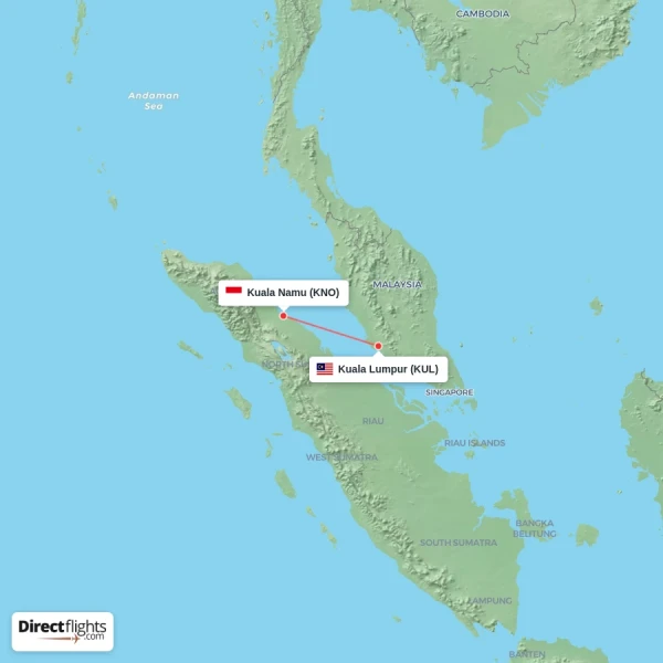 Kuala Namu - Kuala Lumpur direct flight map