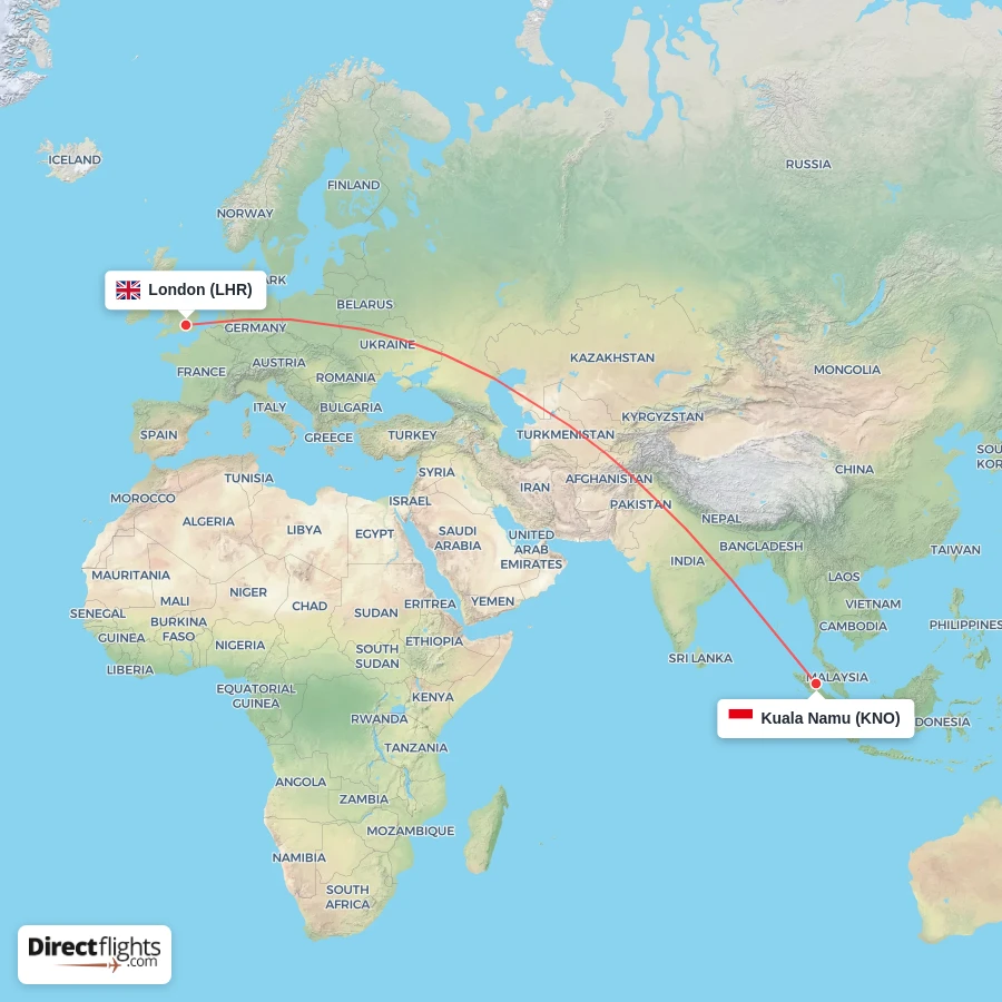 KNO - LHR route map