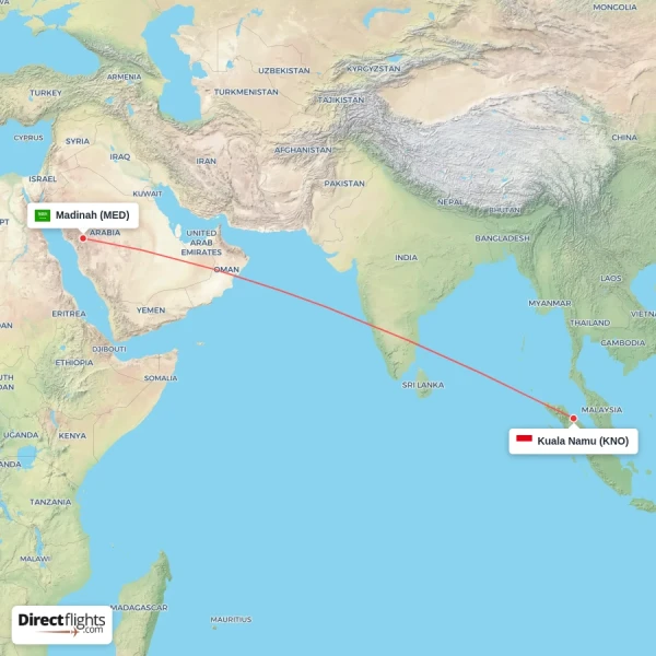 Kuala Namu - Madinah direct flight map