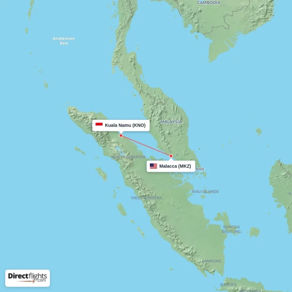 Kuala Namu - Malacca direct flight map