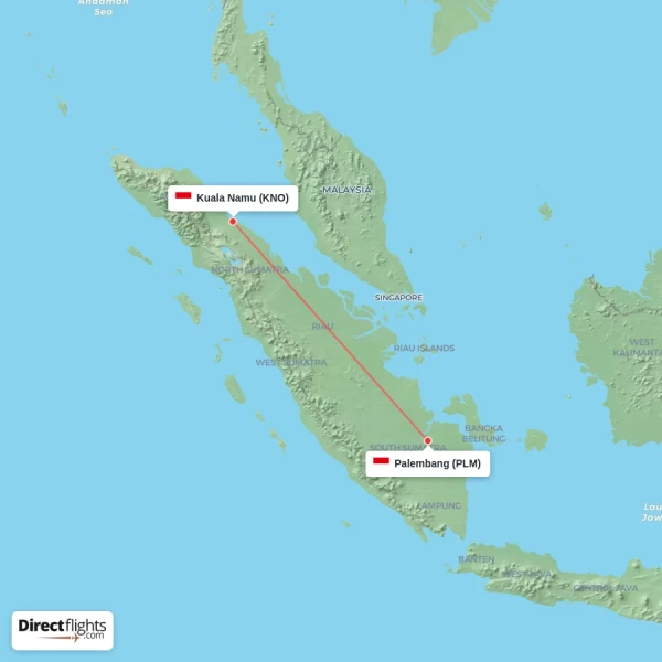 Kuala Namu - Palembang direct flight map