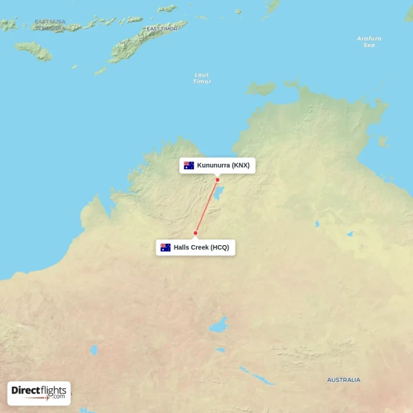 Kununurra - Halls Creek direct flight map