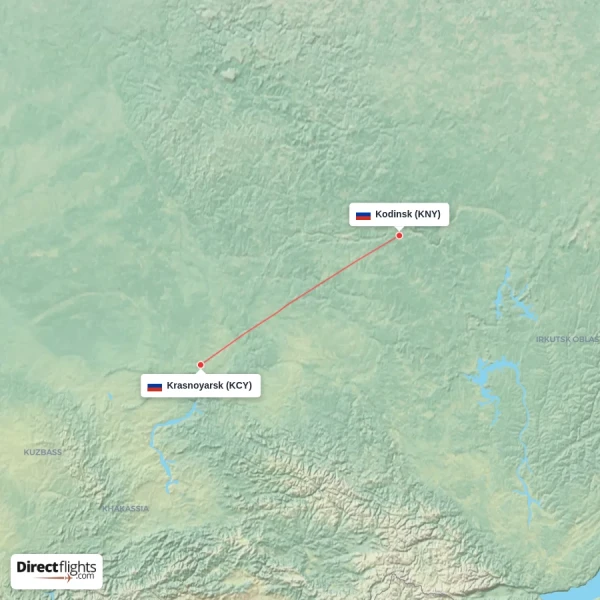 Kodinsk - Krasnoyarsk direct flight map