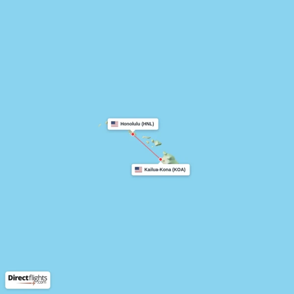 Kailua-Kona - Honolulu direct flight map