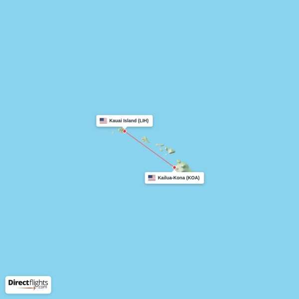 Kailua-Kona - Kauai Island direct flight map
