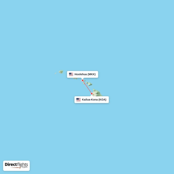 Kailua-Kona - Hoolehua direct flight map