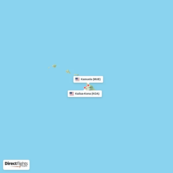 Kailua-Kona - Kamuela direct flight map