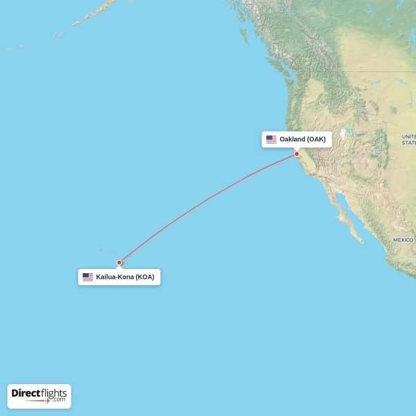 Kailua-Kona - Oakland direct flight map