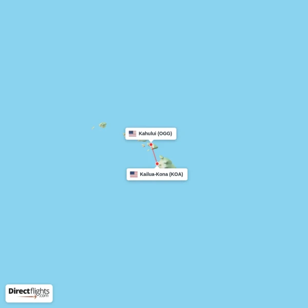 Kailua-Kona - Kahului direct flight map