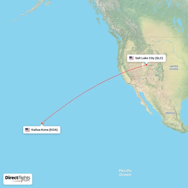 Kailua-Kona - Salt Lake City direct flight map