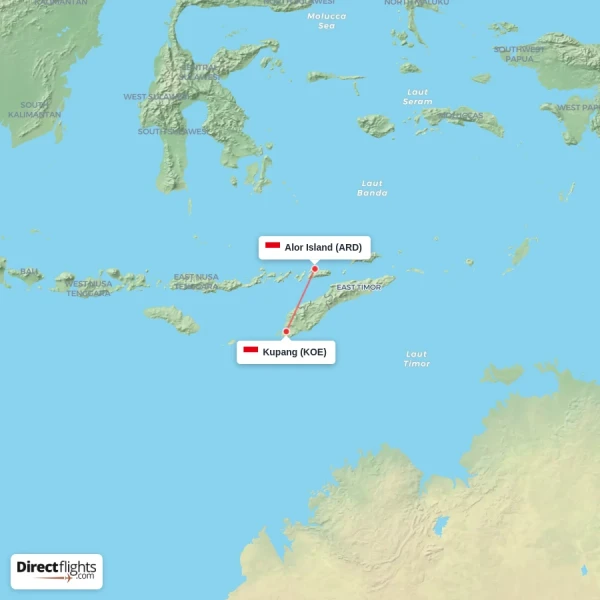 Kupang - Alor Island direct flight map