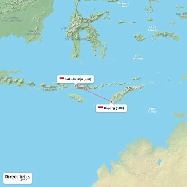 Kupang - Labuan Bajo direct flight map