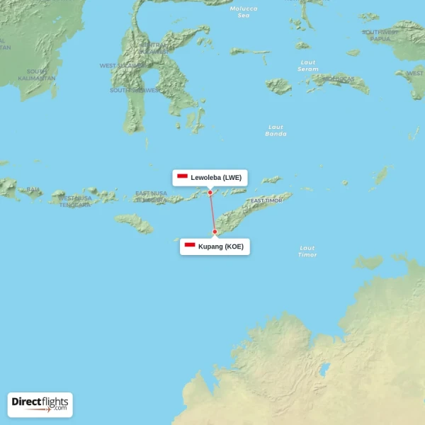 Kupang - Lewoleba direct flight map