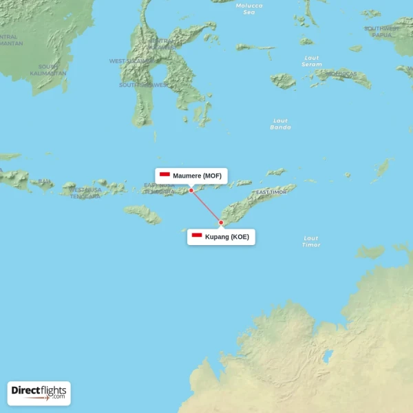 Kupang - Maumere direct flight map