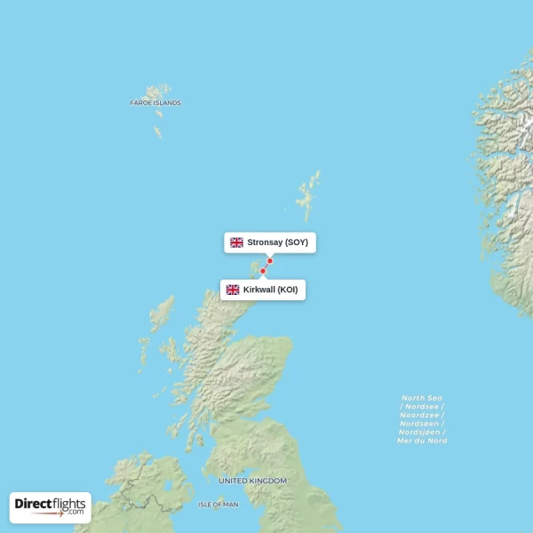 Kirkwall - Stronsay direct flight map