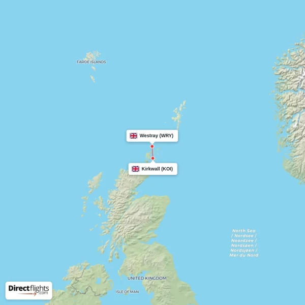 Kirkwall - Westray direct flight map