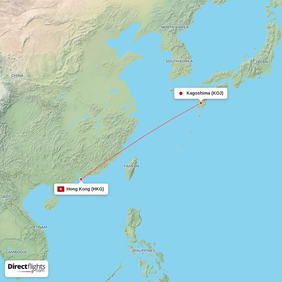 KOJ - HKG route map