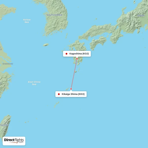 Kagoshima - Kikaiga Shima direct flight map