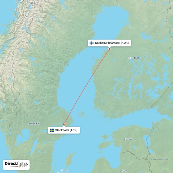 Kokkola/Pietarsaari - Stockholm direct flight map
