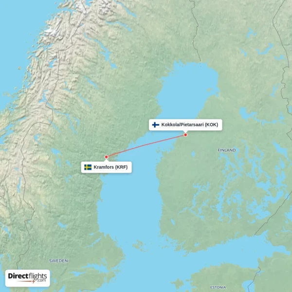 Kokkola/Pietarsaari - Kramfors direct flight map