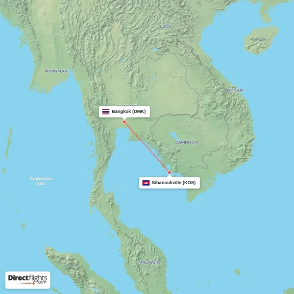 Sihanoukville - Bangkok direct flight map